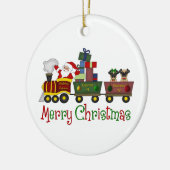 おもちゃ列車のティーで愛らしいパグとサンタ，ギフト セラミックオーナメント (左)