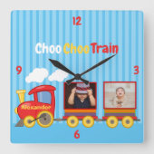 おもちゃ列車の誕生日の男の子のパーソナライズされた写真  スクエア壁時計 (正面)