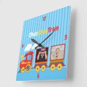 おもちゃ列車の誕生日の男の子のパーソナライズされた写真  スクエア壁時計 (傾斜)