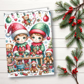 おもちゃ屋で愛らしいクリスマス小妖精や小人 シーズンカード