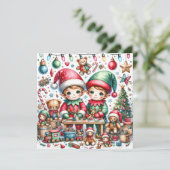 おもちゃ屋で愛らしいクリスマス小妖精や小人 シーズンカード (スタンド正面)