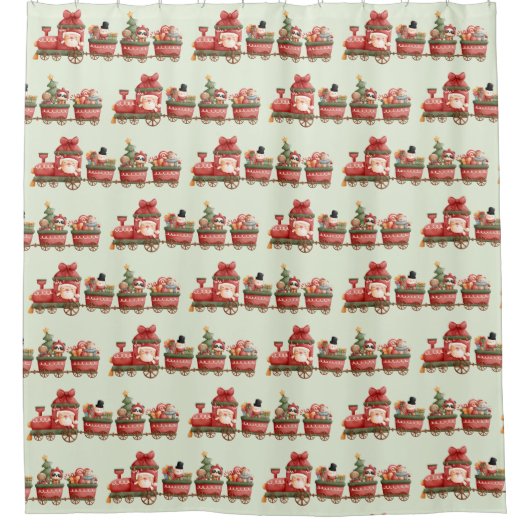 おもちゃ柄の可愛いヴィンテージクリスマストレイン シャワーカーテン (正面)