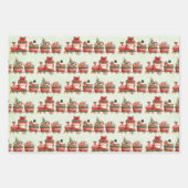 おもちゃ柄の可愛いヴィンテージクリスマストレイン ラッピングペーパーシート (正面3)