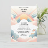 おもちゃ男の子ピンクユニークスカイクラウドサンシャインベビーシャワー 招待状 (スタンド正面)