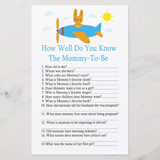 おもちゃ航空機赤ちゃんシャワーゲームをどれだけ知っているか (正面)