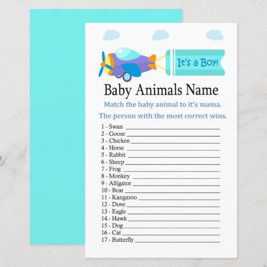 おもちゃ航空機赤ちゃん動物名ゲーム (正面/裏面)