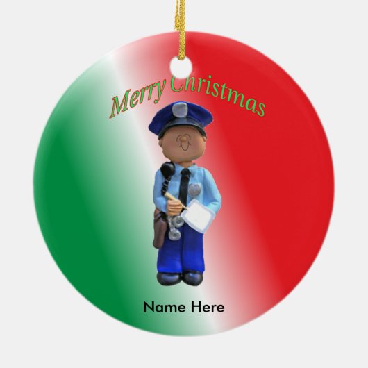 おもちゃ警官のカスタムクリスマス セラミックオーナメント (裏面)