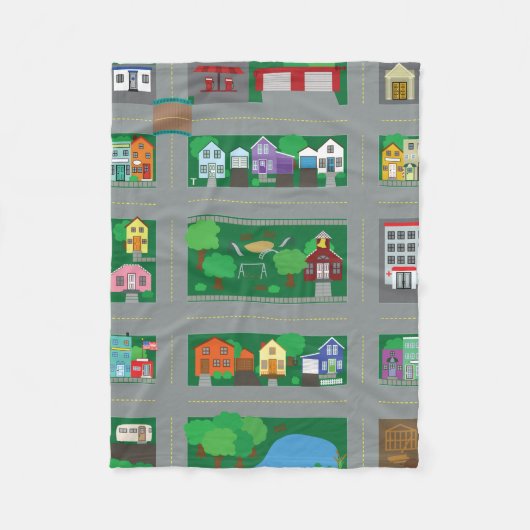 おもちゃ車の町の道路図 フリースブランケット (正面)