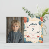 おもちゃ飛行機とバルーン子供の誕生日パーティー 招待状 (スタンド正面)