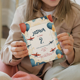 おもちゃ飛行機とバルーン子供の誕生日パーティー 招待状