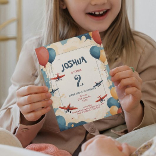 おもちゃ飛行機とバルーン子供の誕生日パーティー 招待状
