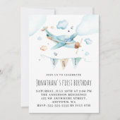 おもちゃ飛行機の水の色の最初の誕生日パーティー 招待状 (正面)