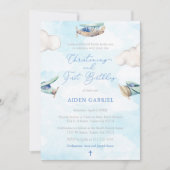 おもちゃ飛行機ボーイ《キリスト教》洗礼式や命名式1st誕生日パーティー 招待状 (正面)