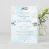 おもちゃ飛行機ボーイ《キリスト教》洗礼式や命名式1st誕生日パーティー 招待状 (スタンド正面)