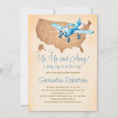 おもちゃ飛行機ヴィンテージ旅行地図ボーイベビーシャワー 招待状 (正面)