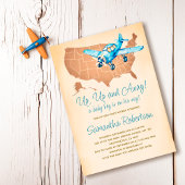 おもちゃ飛行機ヴィンテージ旅行地図ボーイベビーシャワー 招待状