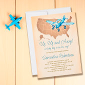 おもちゃ飛行機ヴィンテージ旅行地図ボーイベビーシャワー 招待状