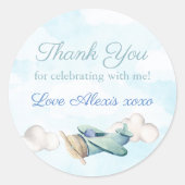 おもちゃ飛行機旅行ベビーシャワー誕生日ありがとう ラウンドシール (正面)