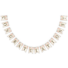 おもてなしパーティー 水彩桃色 白い花 バンティングフラッグ