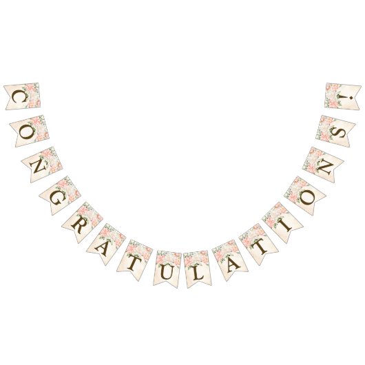 おもてなしパーティー 水彩桃色 白い花 バンティングフラッグ (全)