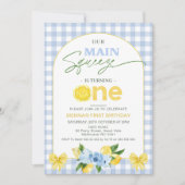 おもな絞り1歳の誕生日 ブルー レモン 招待状 (正面)