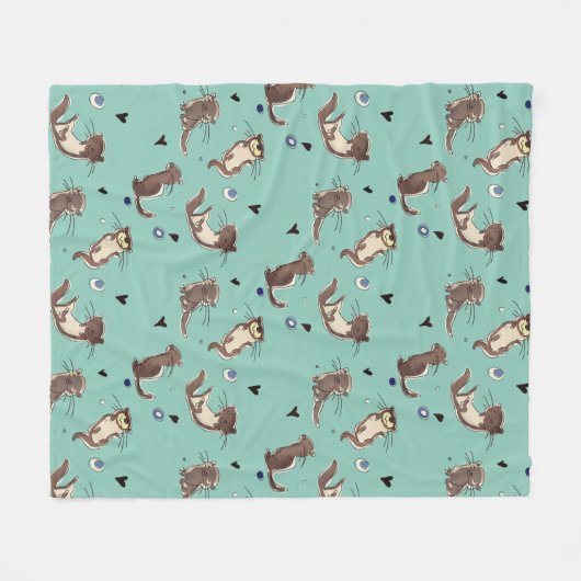 おやすみなさい私のかわいいカワウソ! フリースブランケット (正面(横))