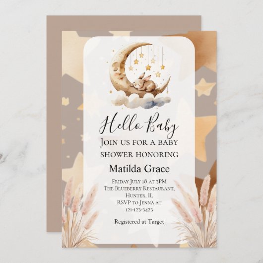 おやすみハーフムーンバニー招待状 招待状 (正面/裏面)