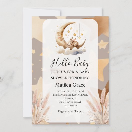 おやすみベイビー半月うさぎ招待状 招待状 (正面)