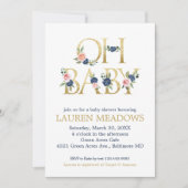 おやすみベイビー 水彩 ネイビー＆コーラル フラワー ベイビーシャワー 招待状 (正面)