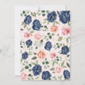 おやすみベイビー 水彩 ネイビー＆コーラル フラワー ベイビーシャワー 招待状 (裏面)