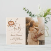 おやすみベイビー！秋のカボチャ オータム ベイビー シャワー フォト 招待状 (スタンド正面)