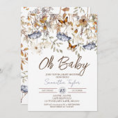 おやすみベイビー、秋のベイビーシャワー、蝶、葉 招待状 (正面/裏面)