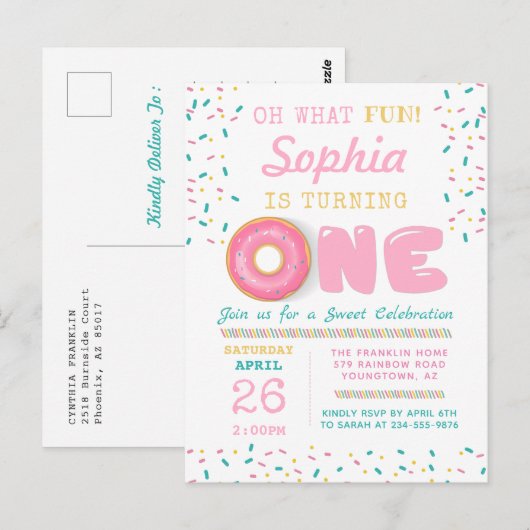 おやつが楽しいドーナツファーストバースデーパーティー ポストカード (正面/裏面)