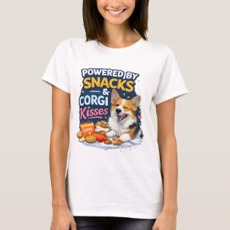 おやつとコーギーのキスでパワーを！ – 笑えるコーギー Tシャツ