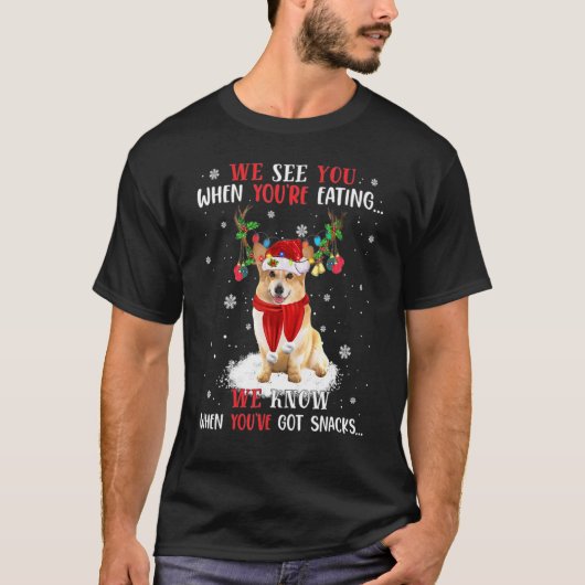 おやつを持っている時がわかります コーギー Tシャツ (正面)