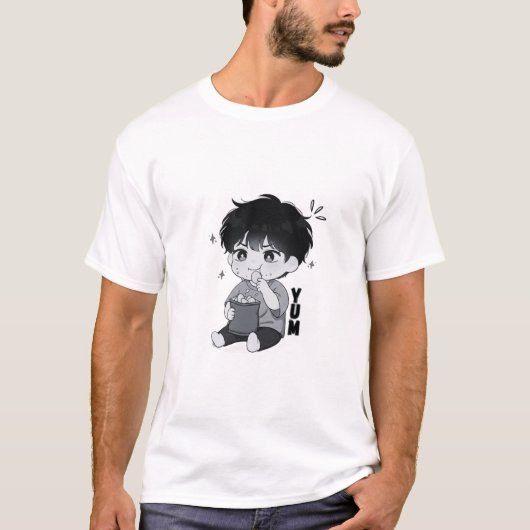 おやつタイムのちびボーイ かわいいイラスト Tシャツ (正面)