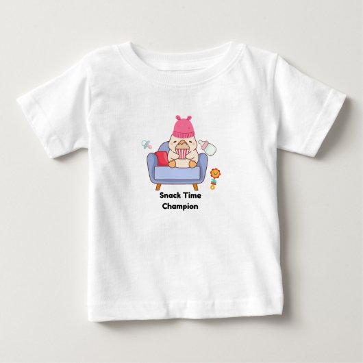 おやつタイムチャンピオン - かわいい赤ちゃん ベビーTシャツ (正面)