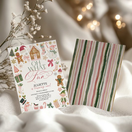 おや?楽しい!クリスマスの1歳の誕生日お祝い 招待状