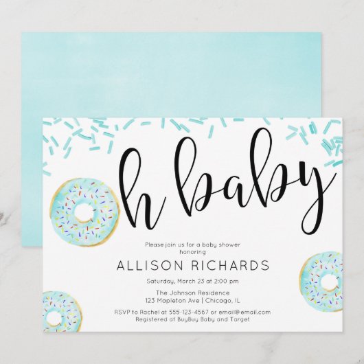 おや 赤ちゃん ドーナツ 赤ちゃんお披露目会 男の子 招待状 (正面/裏面)