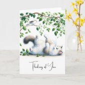 およくはしゃぐ前の鳥考えの白猫 カード (黄色い花)