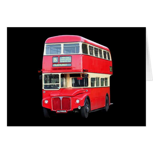 およそ1950年からのロンドン古く赤いバス (正面横)