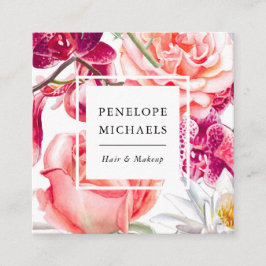 およびかわいらしフローラスクアカラフルーク・ビジネス・カード スクエア名刺