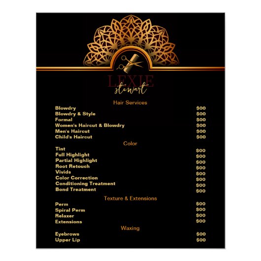 およびエレガント上品な美容師価格表 ポスター (正面)