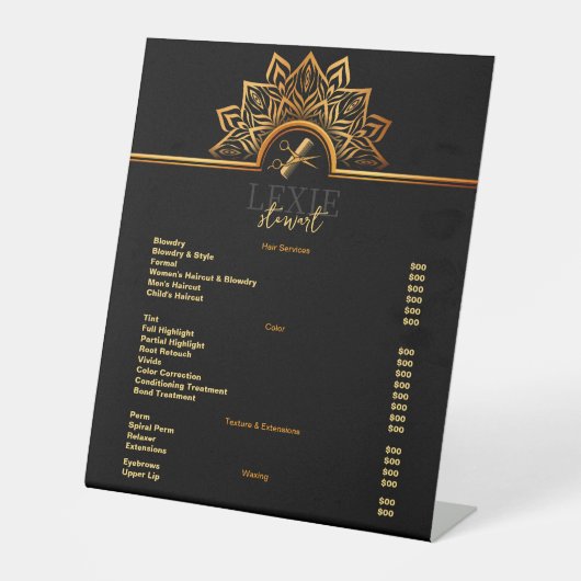 およびエレガント上品な美容師価格表 台座サイン (正面)
