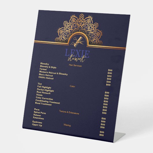 およびエレガント上品な美容師価格表 台座サイン (正面)