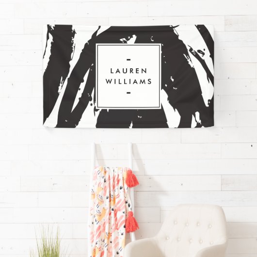 およびエレガント抽象芸術の白黒ブラシストローク 横断幕 (インサイチュ)