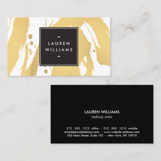 およびエレガント抽象芸術金ゴールドのブラシストローク 名刺 (正面/裏面)