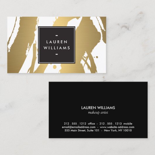 およびエレガント抽象芸術金ゴールドブラシストロークII 名刺 (正面/裏面)