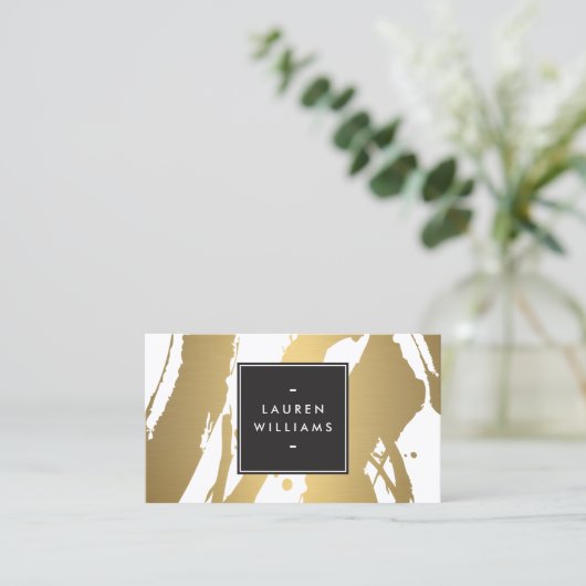 およびエレガント抽象芸術金ゴールドブラシストロークII 名刺 (スタンド正面)