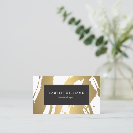 およびエレガント抽象芸術金ゴールドブラシストロークIII 名刺 (スタンド正面)